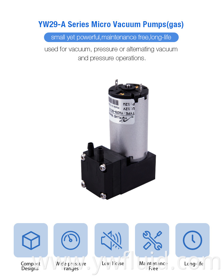 YWfluid Micro Electric Diaphragm Gas Pump Supplier with DC motor Used for Gas transfer Vacuum Generation